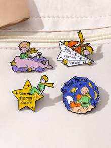 1枚可爱卡通金属胸针，“王子与玫瑰”童话胸针，纸飞机和星球时尚配饰，金属徽章背包装饰，送给朋友的最佳礼物，圣诞礼物，别针，胸针
