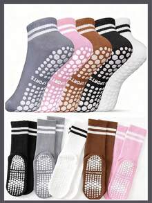 calcetines deportivos de rayas para mujer, calcetines de media caña de primavera/verano con silicona antideslizante para fitness y deportes en interiores, otoño - Blanco y Negro - Ver 4