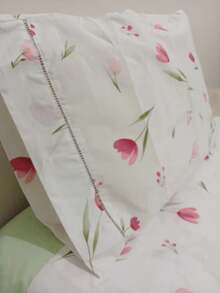 4-Piece Sheet Set 100% Cotton Single, Full, Queen, King, Stitched Pattern, Printed - HOA TULIP HỒNG - Xem 3