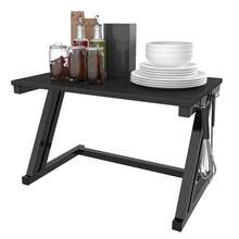 Estante para microondas en forma de Z, estante extensible para microondas con ganchos, soporte expandible para microondas con almacenamiento, estantes para panadería, especieros, estante de cocina - Negro - Ver 7