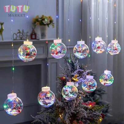 Cascada De Esfera Mágica Navidad,Bola de deseo de navidad cortina led cuerda de luces árbol de navidad accesorios colgantes aleros del hogar fiesta de decoración colgante,Decoración Luminosa de Navidad, Año Nuevo y Festivales