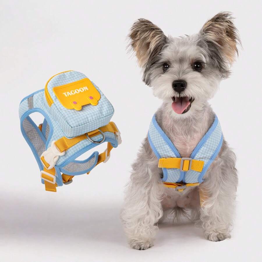 宠物猫狗牵引绳，带防逃脱可调节胸带和背带、反光安全绳和项圈套装，柔软透气网布材质