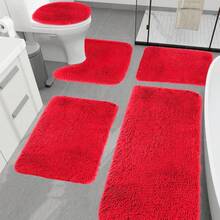 5Pcs Multi Purpose Bathroom Rugs Set, Modern Style  Bath Mats Set - Comfortable Soft Toilet Carpet, Non-Slip, Fast Absorbent, Machine Washable, Perfect For Bedroom Decor, Tub, Toilet Floor, Shower Room - Đỏ - Xem 10