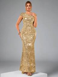 CHOSMO New Sequins Wedding Women's Dresses Slim High Waist Prom Dresses Gorgeous Elegant Backless Slit Women's Long Dresses