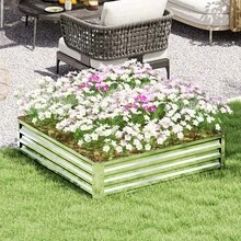 Outsunny Hochbeet für Garten Terrasse und Balkon mit Stahlrahmen in Silber 120 x 120 x 30 cm ideal für Blumen Gemüse und Kräuter robuste Pflanzkiste mit hoher Standfestigkeit und modernem Design