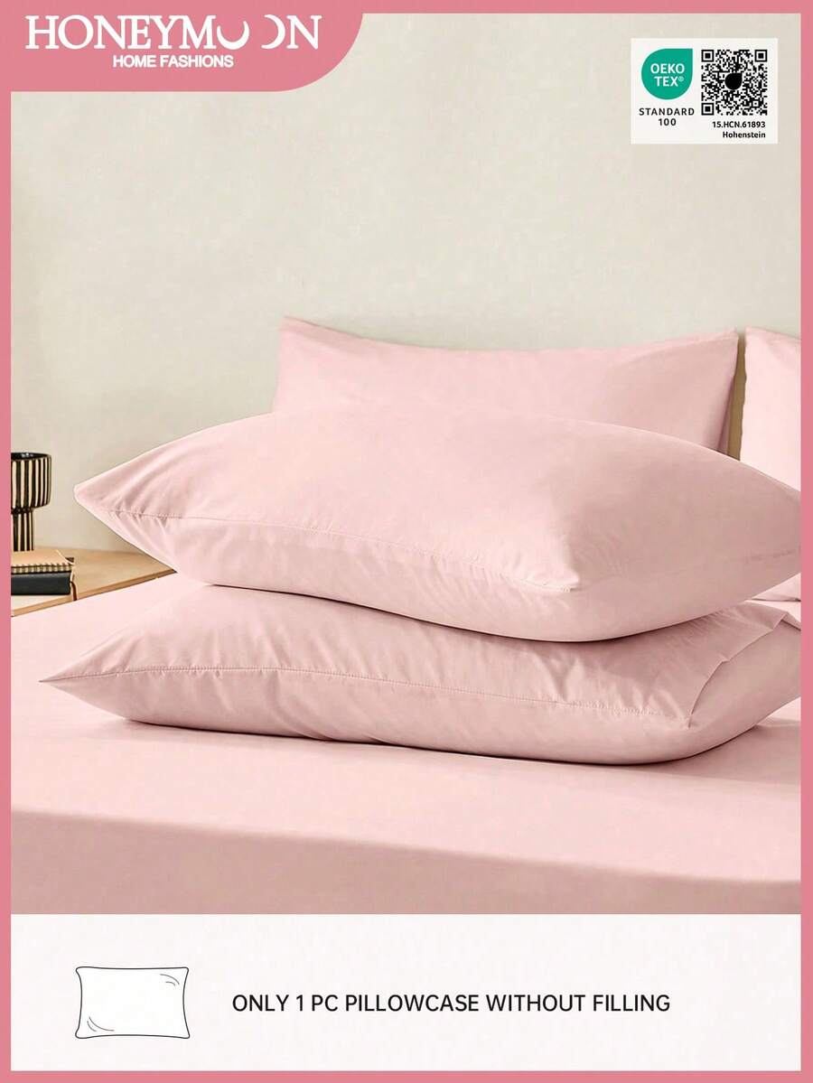 1pc Solid Color Pillowcase, Without Pillow Insert, Soft, Wrinkle-Resistant, Fade-Resistant, Breathable, No Filling, Machine Washable, Oeko-Tex Certified - Baby Pink - View 1
