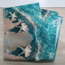 1pc Nautical Starfish Table Runner, Ocean Theme Non-Slip Woven Polyester, Rectangular Home Decor, Beach Style Faux Linen Table Runner