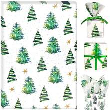 10 Pcs Christmas Tissue Paper- 20x14 Inches Watercolor Christmas Tree With Lights Pattern, Holiday Gift Wrapping Tissue Paper For Gift Bags Stuffing, ,Green Holiday Gift Wrapping Tissue Paper For Winter New Year Party Craft, Holiday Wrapping,Christmas Decorations