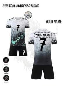 Bộ áo bóng đá kỷ niệm Hoàng gia mới dành cho trẻ em, có thể tùy chỉnh, số 7, chất liệu polyester và spandex, cổ tròn, co giãn nhẹ, màu đen trắng, unisex, thích hợp cho các buổi tiệc bóng đá, hoạt động giải trí cuối tuần, chạy bộ, yoga, leo núi - trang phục thể thao mùa xuân/hè, thích hợp cho các hoạt động ngoài trời. - Đen và trắng - Xem 5