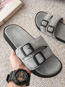 Men's Plush Slippers, Indoor Fleece Slippers With Double Strap Design, Simple And Fashionable, Casual And Lightweight