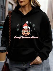 Disney Hoodie White Mickey Mouse Santa Hat Plane Design Disney Christmas Bound Text Holiday Outfit - 黑色 - 查看 1