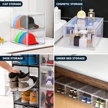 Set de 4 Piezas Zapateras de Acrílico Armables, Apertura Lateral, Caja de Exhibición Apilables para Sneakers, Coleccionables, Libros, Bolsos, Cierre Hermético, a Prueba de Polvo, Diseño Moderno y Compacto - Blanco - Ver 6