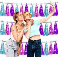 3P Metallic Fringe Tassel Banner Garland Foil Tinsel Streamer Wall Hanging Curtain Backdrop Banner For Parade Floats, Graduation Decorations, Father's Day Party Decoration(Silver)Halloween Christmas New Year - 湖藍紫-桃紅色 - 查看 4