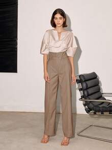 Women's Solid Color High Waisted Straight Leg Casual/Business Pants, Spring And Summer - Khaki - View 3