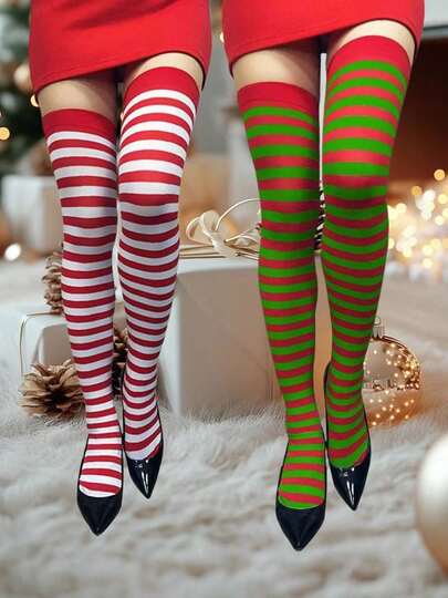 Festive Christmas-Themed Knee-High Striped Socks In Vibrant Red And White Color Block Design! Perfect For Holiday Parties, Christmas Gatherings, And Winter Celebrations. These Stylish Socks Feature A Bold Striped Pattern That Adds A Playful Touch To Any Outfit. Made From Ultra-Soft, Breathable Fabric For All-Day Comfort