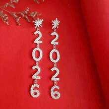 Women's Elegant Rhinestone 2026 Long Drop Earrings - With Chains - - New Year Party Jewelry, Birthday & Anniversary Gifts - - Year-Round Glamour For Everyday Special Occasions, Celebration Accessories, Festive Design, Intricate Detailing