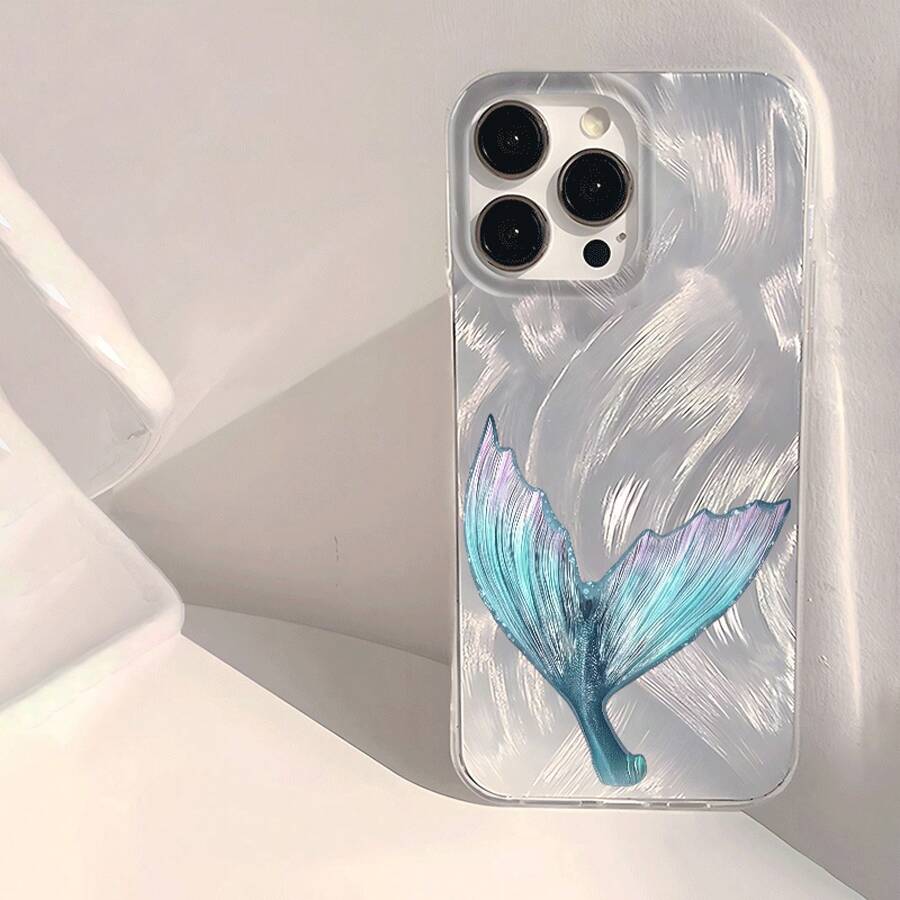 1 Funda de Teléfono Transparente IMD Suave con Patrón de Cola de Pescado Simple de Verano, Impermeable, Antihuellas, Resistente a los Arañazos, Adecuada para 16/16 Plus / 15/15 Plus, iPh, Funda de Teléfono de Moda, con Correa, Funda de Teléfono con Estampado de Leopardo, Funda de Teléfono a Prueba de Golpes, Cubierta Protectora Linda para , Cubierta de Teléfono para Uso Diario, Compatibilidad, Diseño de Cola de Pescado, Impresión de Alta Calidad, Cubierta Protectora Duradera, Adecuada para Entusiastas de la Moda, Propietarios de Smartphones - Colores mixtos - Ver 1