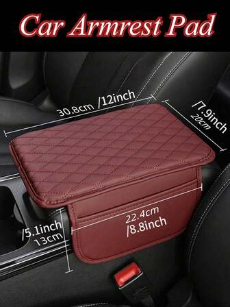 1 pieza Almohadilla de apoyabrazos de caja universal de cuero de PU rojo, Cubierta de apoyabrazos de consola central de coche con 2 bolsillos de almacenamiento, se adapta a la mayoría de los vehículos, accesorio interior automotriz