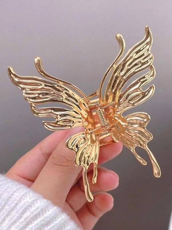 1pc Minimalist Liquid Metal Butterfly Hair Claw Clip, Elegant Hair Claw Clip, Chic Hair Accessory For Girls And Women, Zinc Alloy