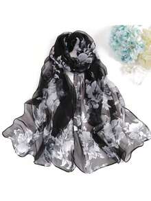 1條復古花卉印花巴厘羊毛圍巾,經典植物圖案防風披肩,休閒遮陽頭巾旅行沙灘巾,婚禮新娘禮服派對晚禮服披肩 - 彩色 - 查看 7