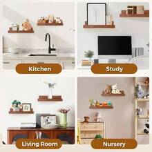 12 Small Floating Wall Ledge Shelves With Lip - Set Of 2 Wood Floating Shelves - Honey Brown Wall Mounted Picture Ledge Office, Bathroom, Bedroom, Living Room, Kitchen - Honey Brown + 12" - View 7