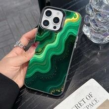 Colorful Silver Apple Phone CaseAbstract Green And Gold Swirls With Glitter Accents.Compatible With  11 To  17 Models The Cases Lens Protection Function Ensures The Camera Remains Undamaged During Shooting  Guaranteeing Image Quality - Black - View 1