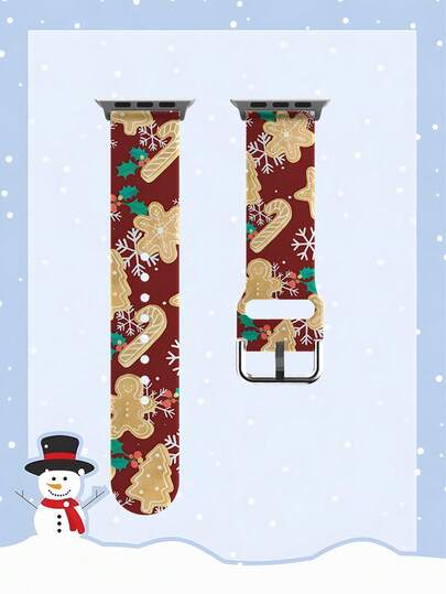 1pc Christmas Gingerbread, Candy, Snowflake Pattern Soft Elastic Breathable Comfortable Replacement Watch Band Strap Compatible With Samsung, Garmin, Honor Smartwatches, 38mm 40mm 41mm 45mm 44mm 42mm 46mm 49mm, Fashionable Casual Multi-Color Silicone Watch Band Strap Compatible With Apple Watch Ultra Series SE/11/10/9/8/7/6/5/4/3/2/1