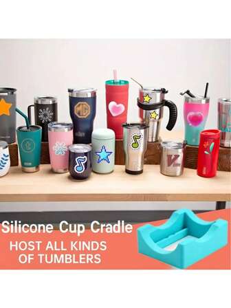 2件套硅胶杯槽，带毛毡边缘刮板的杯架，适用于杯子和瓶子，马克杯硅胶杯架保护保温杯架方形防滑玻璃杯架