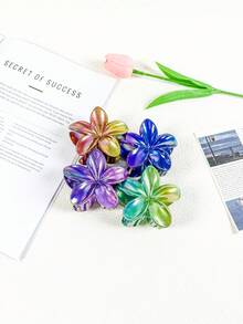 6-Piece Set Of Electroplated Colorful Dual-Color Plumeria Hair Claws, Hair Claw, Multicolored Hair Accessories, Women's Hair Styling Tool For Tidying Up Stray Hairs, Stylish And Versatile Headwear Elegant Hair Clips Fashion Hair Clutch - 6pcs - View 3