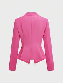 2pcs/Set Elegant Business Formal Suit Blazer + Slit Hem Skirt Outfit Spring - Hot Pink - View 7