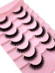 7 Pairs Natural Lashes Short Eyelashes Wispy False Mink Lash Pack Natural Look Fluffy Cat Eye Strip Eyelash Small Fake Lashes Sets For MUA And Beginners Daily Makeup