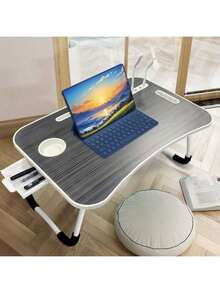 Portable Folding Laptop Stand Table, Dormitory Bedside Lazy Desk, Movable Bed Dining Table, Home Office Reading Multifunctional Table - 黑色 - 查看 1