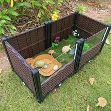 爬行动物饲养箱、龟类栖息地缸、宠物龟喂食器 - 咖啡棕 - 查看 3