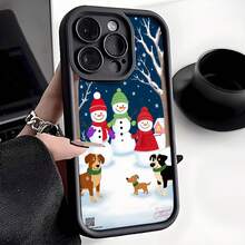1PC Phone Case ,  Snowman Dogs Winter Scene Christmas Tree , Stylish Phone Case, Phone Decoration, All-around Lens Protection, Creative Small Gift, Funny Gift for Boys and Girls - Negro - Ver 8