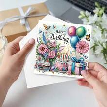 6张DIY钻石画贺卡套装，生日快乐&花湖蝴蝶主题手工贺卡，独特设计，生日祝福卡，附6个信封，是向长辈、家人和朋友表达温暖美好祝福的理想之选，钻石艺术贺卡套装，表达爱意和关怀，是表达真挚情感的最佳礼物。 - 彩色 - 查看 4