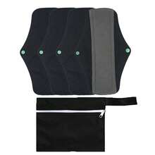 Conjunto com 4 unidades + 1 bolsa impermeável preta. Absorventes menstruais reutilizáveis e laváveis em tecido. Protetores diários reutilizáveis.