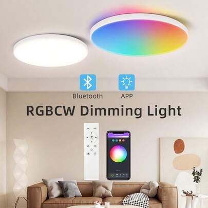 24W Bluetooth RGB LED Ceiling Light, Round Decorative Tuya Smart Dimmable Ceiling Lamp For Living Room, Bedroom, Study, Closet, Cabinet, Stage, KTV, Corridor, Dining Room, Clothing Store, Bar, 220V