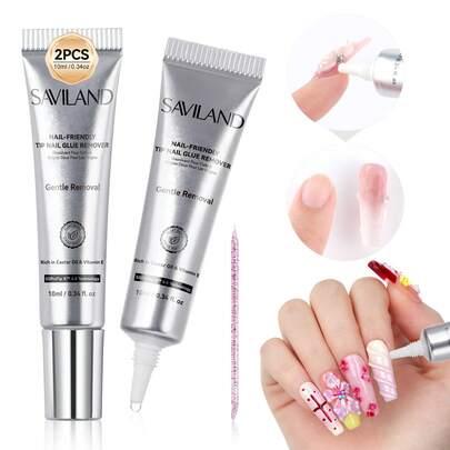 SAVILAND Advanced Nail Glue Remover: 2 Pack, Gentle Removal, Efficient Nail Glue Remover For Press-On Nails, Herbal Artificial Nail Remover, Portable Nail Glue Remover
