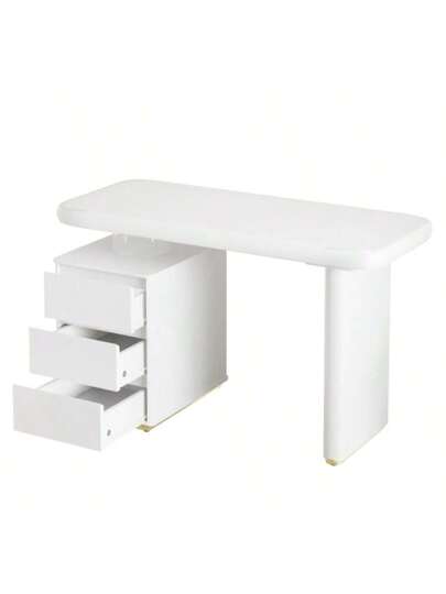 Moderne Bureau 117*50*74 Cm Entirely Painted White, Cloud Like Shape, Drawers, Thickened Top Tafel Legs, Rounded Curves, Stable, Fully Desk, French view 7