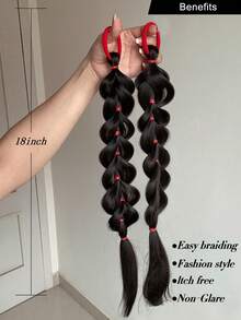 2包带弹力带的泡泡马尾辫，女士合成假发，直发，百搭款式，日常佩戴发饰，欧美风女士长发编织马尾辫，时尚纤维长发扎带假发，高编发，适合日常派对、万圣节、角色扮演，自然发型发饰 - 彩色 - 查看 6