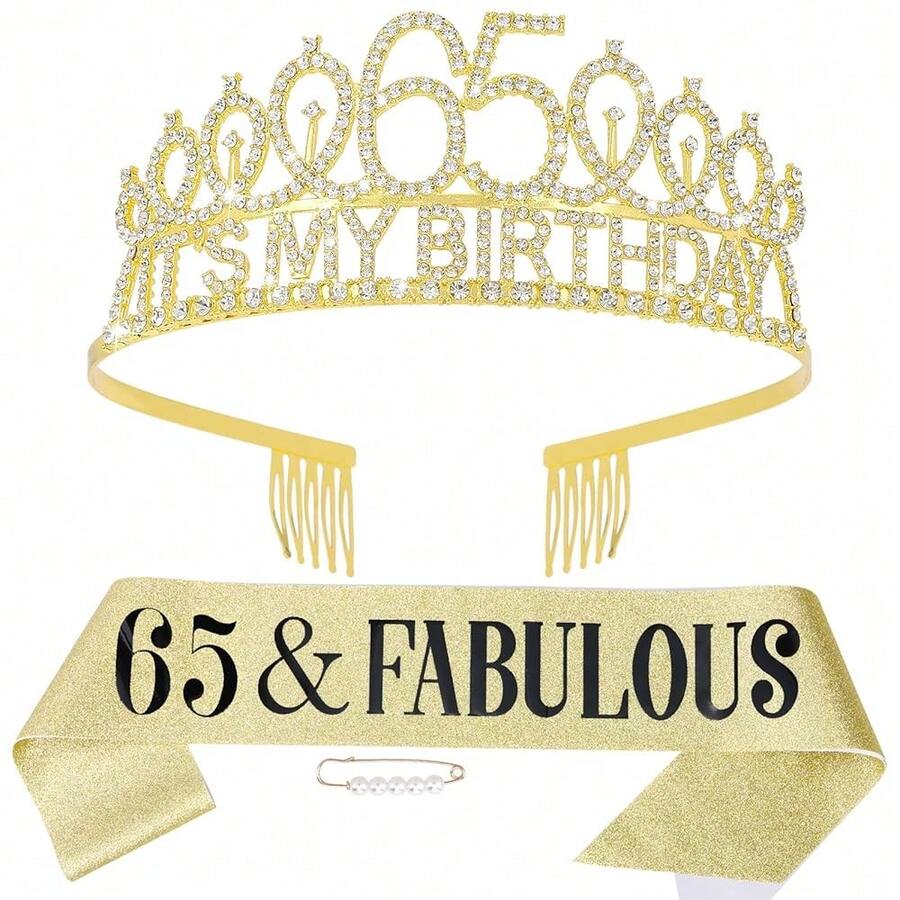 65th Birthday Decorations For Women, 65th Birthday Gits For Her Birthday Decorations Set- It's My Birthday Crown And Sash With 65 & Fabulous, Happy 65th Birthday Tiara Birthday Party{Inchcolorinch:Inch65thinch} - 第65屆 - 查看 1