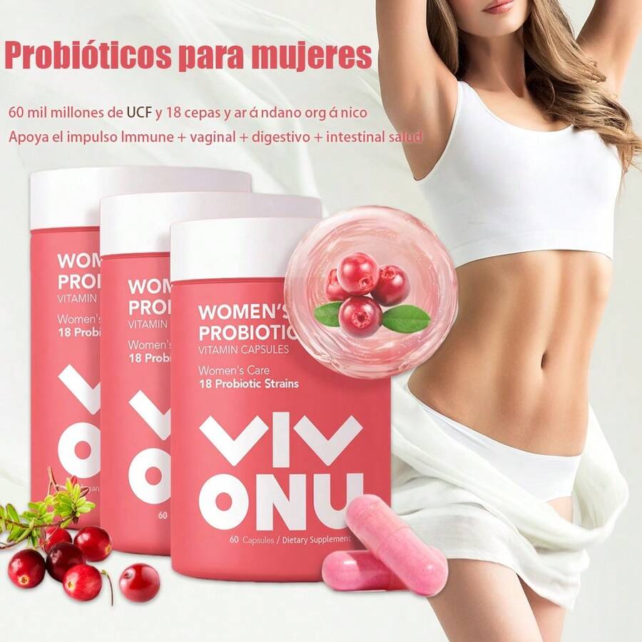 VIVONU Probióticos femeninos, mezcla de probióticos y probióticos de lactobacillus, 60.000 millones de cfu, 18 cepas, ayudan a la salud femenina, mejoran la inmunidad, la digestión, el intestino, promueven olores y flora saludables