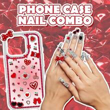 Junk Phone Case Charm Kit With Y2K Cool Aesthetic Bows Stars Hearts Round Letter Beads Rhinestones Red Black Flat - Back Resin Charm Bulk Customizing Cases - ban đầu - Xem 6