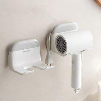 1pc Blow Dryer Holder With Squeegee, Bathroom Wall Mounted Hairdryer Stand, No Drilling Required