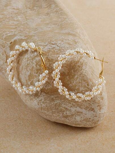 Opalesca Brincos de pérola circulares elegantes e luxuosos de alta qualidade, brincos femininos com novo design de 2025, brincos exclusivos e elegantes