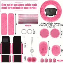 48 Pcs Pink Car Seat Cover Set Full Car Seat Covers Front Rear Seat Covers Plush Steering Wheel Cover Seat Belt Car Mat Car Air Conditioner Trim Car Accessories For Women - Xám - Xem 7