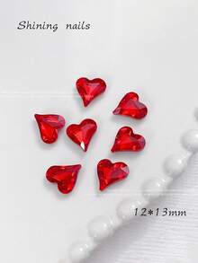 50pcs Oblique Heart Nail Art Rhinestones, Pointed Bottom Colorful Sparkling Heart Shaped K9 Glass Crystal Nail Jewelry Decorations Nails Nail Supplies Nail Gems - Red - View 9