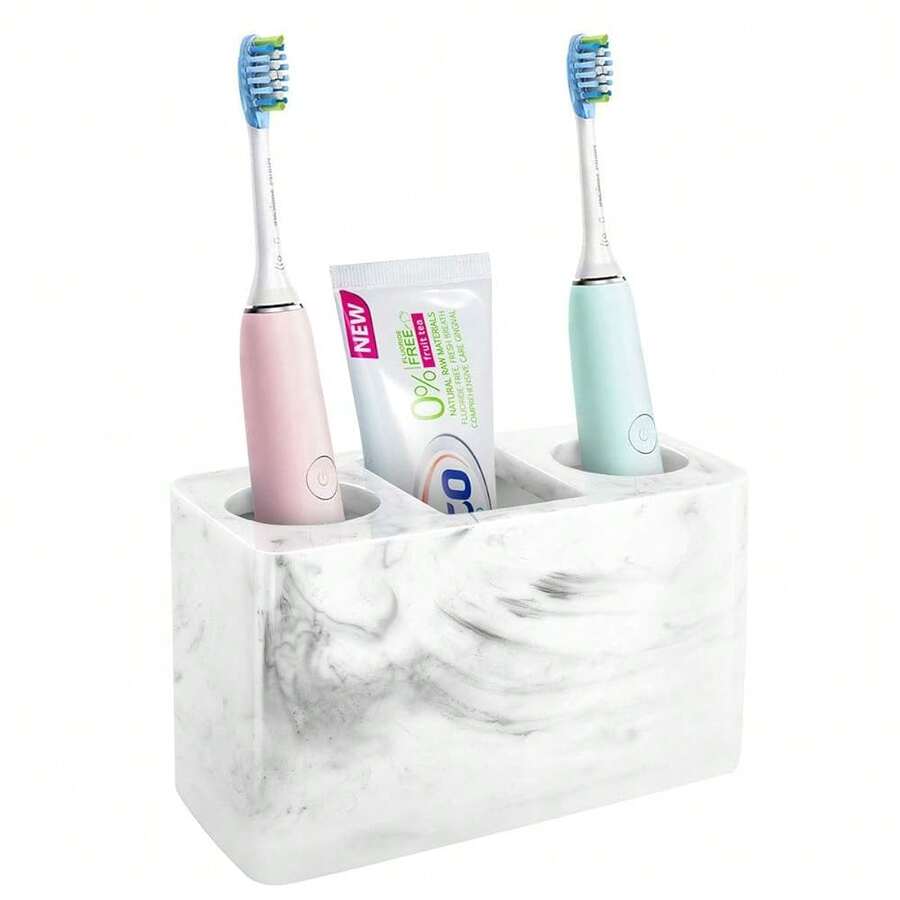 Electric Toothbrush Holder, 3 Slots Large Marble Toothbrush Toothpaste Stand, Resin Storage For Bathroom Accessories Vanity Counter Sink Organizer Caddy Marble Style- Ink White{Inchsize_nameinch:Inch3Slotsinch,Inchcolor_nameinch:InchInkWhiteinch} - Mực Trắng - Xem 1