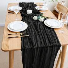 2/5 Stück Polyester Schwarz Gaze Plissee Design Tischläufer, für festliche Abschlussfeier Geburtstags Party Dekorationen Hochzeit Accessoires Feiertag Zuhause Party Raum Tisch Dekoration, Baby-Dusche Bridal-Shower Tischdecke, Bankette Party Tischfahne, Käsetuch Tischläufer, Hochzeitsdekoration - Schwarz - Übersicht 6