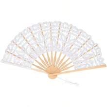 Abanico Plegable de Encaje con Huesos de bambú, Estilo Vintage, Portátil y Liviano, para Decoración de Ropa de Alto Rendimiento - Blanco - Ver 6